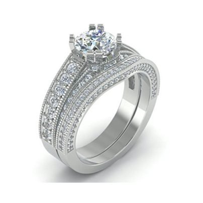 side view of Platinum over sterling silver wedding ring sets