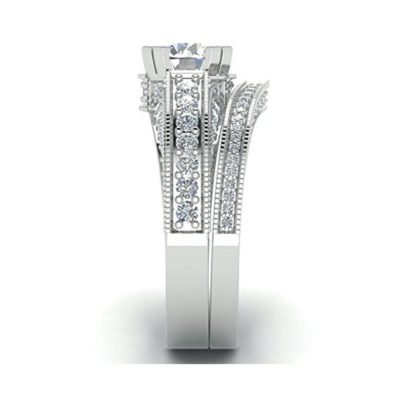 half eternity view Platinum over sterling silver wedding ring sets