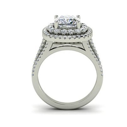 cushion cut halo engagement ring standing view