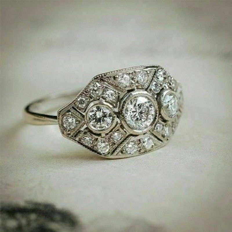 Vintage Art Deco Engagement Ring 2Ct Diamond Wedding Ring 14k White Gold Over 