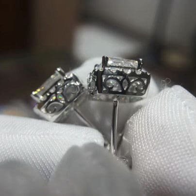 Halo Style Stud Earrings 4 Ct Princess Cut Diamond