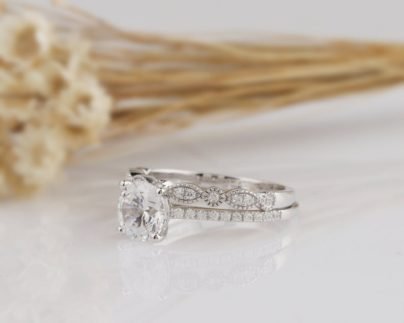 Moissanite diamond 14k White gold ring set pic
