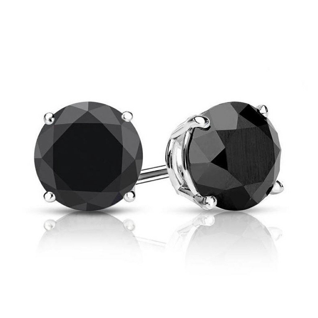 2.00Ct Round Cut Black Diamond 14k White Gold Fn Solitaire Stud Earrings 