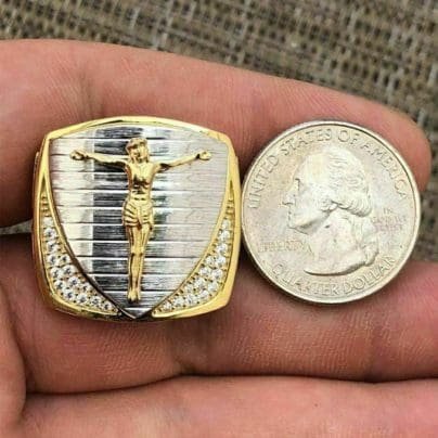 Jesus ring studded size compare with dollar coin