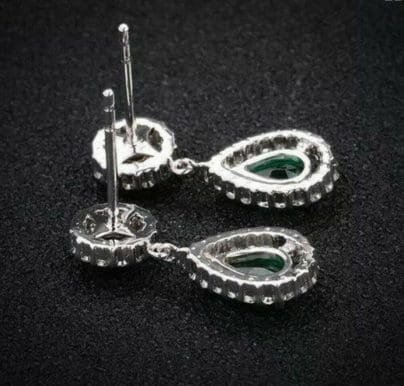 Stunning Drop Dangle Earrings Pear Cut Emerald & Round Cut Diamond Drop Dangle Earrings With Solid 925 Sterling Silver, Gemstone Earrings NEJ203