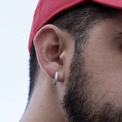 Mens Sterling Silver Cushion Cut Huggie Hoop Earring SJ7918