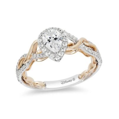 Enchanted Disney Rapunzel 1 CT Pear Shaped Moissanite Diamond Halo Twist Engagement Ring SJ7951