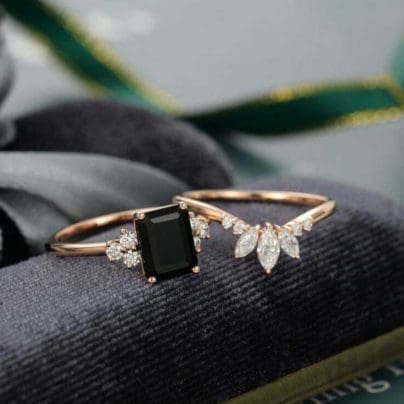 3Ct Emerald Cut Black Diamond Solitaire Engagement Ring 14K Rose Gold Finish SJ7962