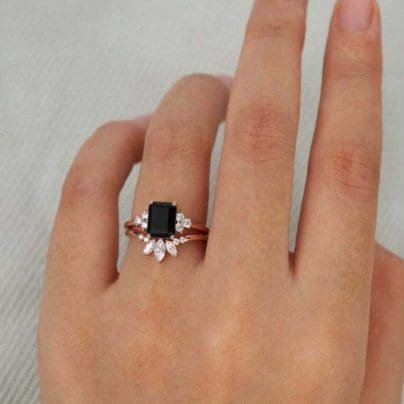 3Ct Emerald Cut Black Diamond Solitaire Engagement Ring 14K Rose Gold Finish SJ7962