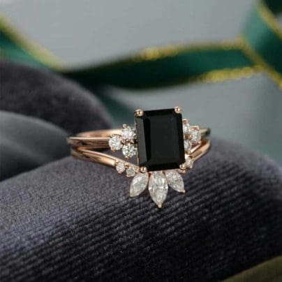 3Ct Emerald Cut Black Diamond Solitaire Engagement Ring 14K Rose Gold Finish SJ7962