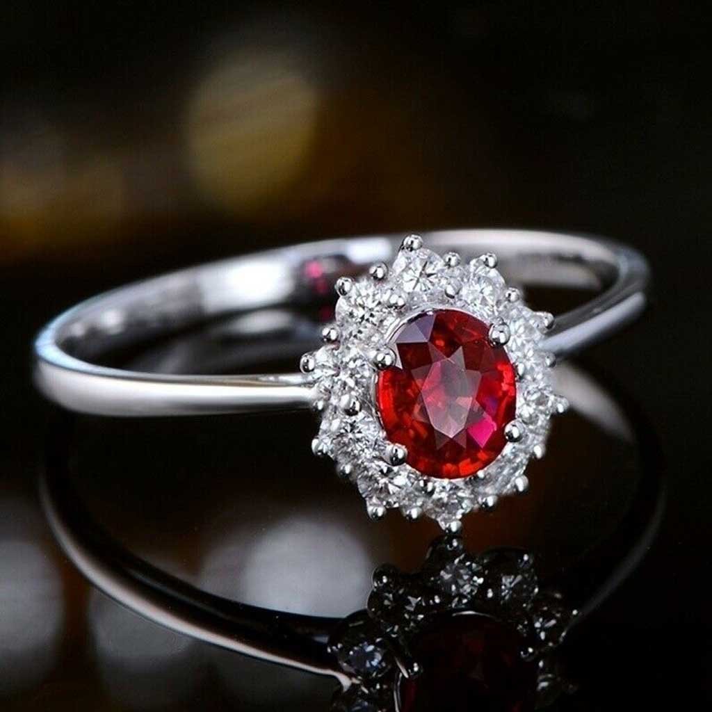 Buy Women Solid 925 Silver Rings Round Cut Ruby Fashion Promise Ring