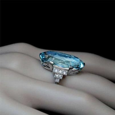 5.81Ct Aquamarine Oval Cut Diamond 925 Silver Wedding Rings Women Rings SJ7991