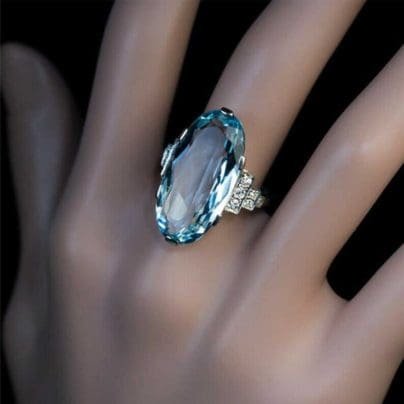 5.81Ct Aquamarine Oval Cut Diamond 925 Silver Wedding Rings Women Rings SJ7991