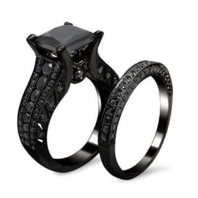 Princess Cut 2.25ct Black CZ 14K Black Gold Over Ring Solid 925 Silver SJ8001
