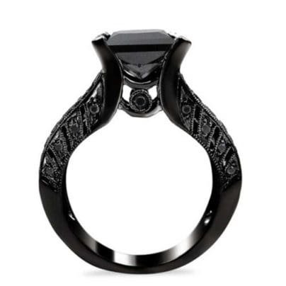 Princess Cut 2.25ct Black CZ 14K Black Gold Over Ring Solid 925 Silver SJ8001