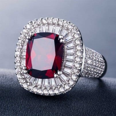 5.05Ct (12x10 mm) Red Oval Cut Best Quality Cubic Zirconia Cocktail Art Deco Style with 14K Gold Over SJ8005