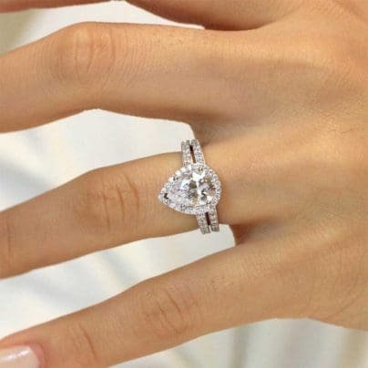 Diamond Engagement Ring 14K White Gold Over 3.00Ct Bridal Set VVS Pear Cut SJ8048