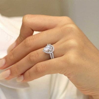 Diamond Engagement Ring 14K White Gold Over 3.00Ct Bridal Set VVS Pear Cut SJ8048