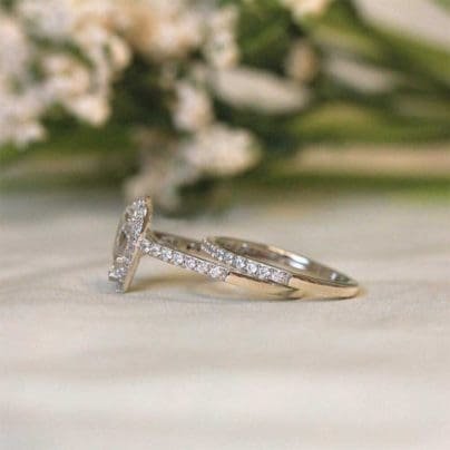 Diamond Engagement Ring 14K White Gold Over 3.00Ct Bridal Set VVS Pear Cut SJ8048