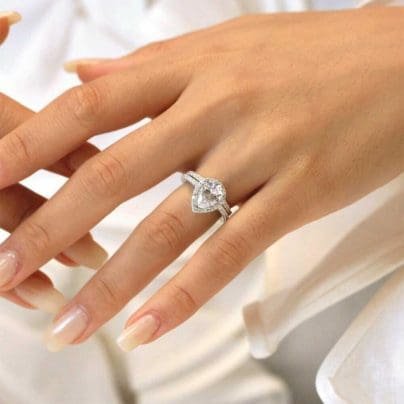 Diamond Engagement Ring 14K White Gold Over 3.00Ct Bridal Set VVS Pear Cut SJ8048