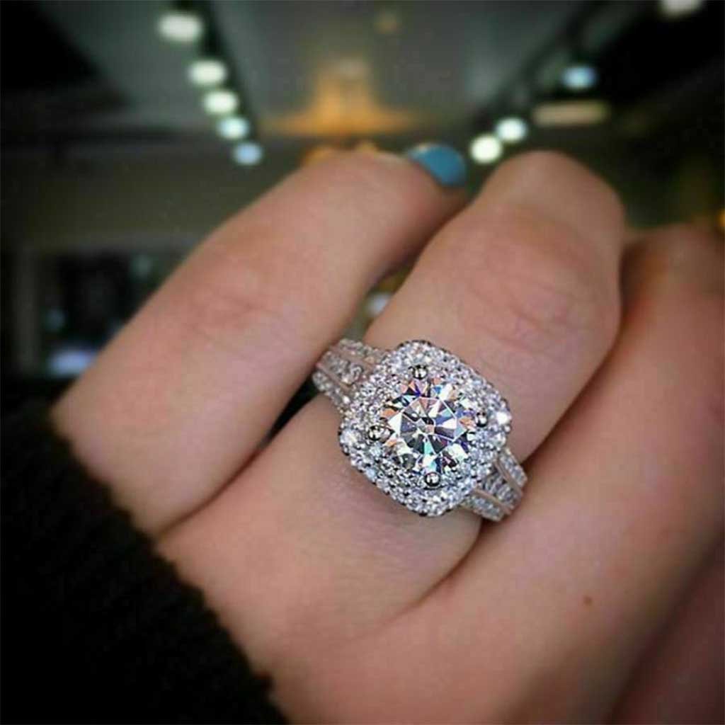 14k White Gold Over 1.50 Ct Emerald Cut Diamond Split Shank Halo Engagement Ring 