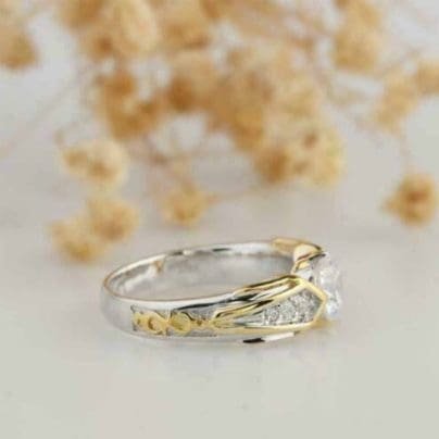 1.50Ct Round Cut Moissanite Engagement Ring 14k Two Tone White Gold Over SJ8081