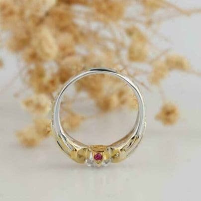 1.50Ct Round Cut Moissanite Engagement Ring 14k Two Tone White Gold Over SJ8081