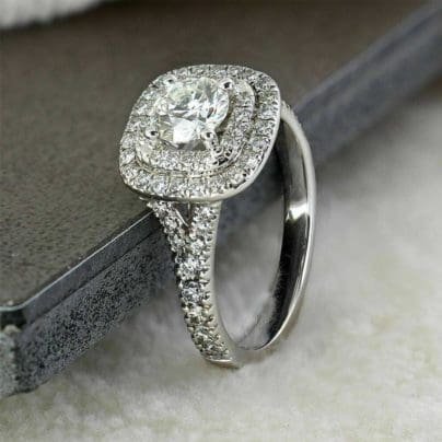1.5Ct Round Cut VVS1 Moissanite Double Halo Engagement Ring 14k White Gold Over SJ8087