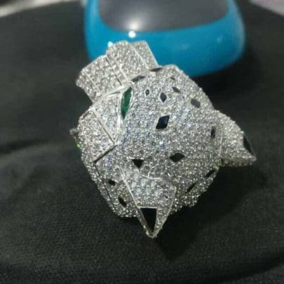 Solid 925 Silver in Green Eye Panther Men's Wedding Anniversary Gift Item Ring SJ8104