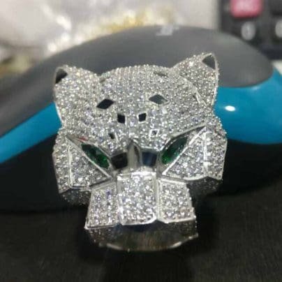Solid 925 Silver in Green Eye Panther Men's Wedding Anniversary Gift Item Ring SJ8104