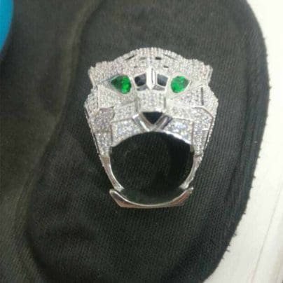 Solid 925 Silver in Green Eye Panther Men's Wedding Anniversary Gift Item Ring SJ8104