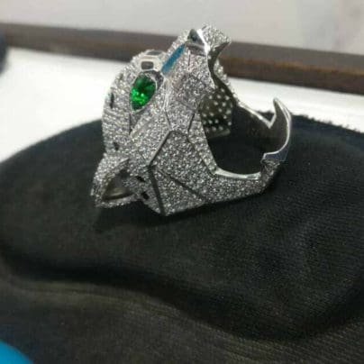 Solid 925 Silver in Green Eye Panther Men's Wedding Anniversary Gift Item Ring SJ8104