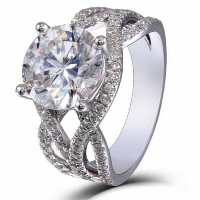 4.25Ct White Round Cut Diamond Solitaire Split Shank Engagement Ring 925 Silver SJ8105
