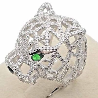 Women Ladies Panther Genuine Solid 925 Sterling Silver Pave CZ Cocktail Ring SJ8107
