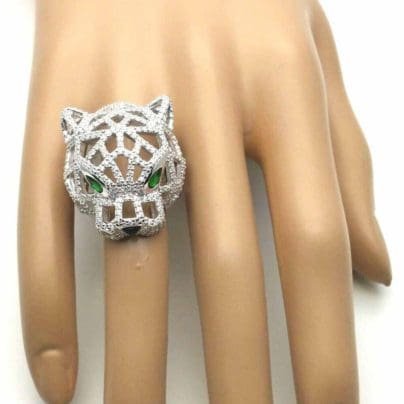 Women Ladies Panther Genuine Solid 925 Sterling Silver Pave CZ Cocktail Ring SJ8107