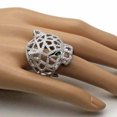 Women Ladies Panther Genuine Solid 925 Sterling Silver Pave CZ Cocktail Ring SJ8107