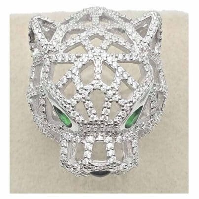 Women Ladies Panther Genuine Solid 925 Sterling Silver Pave CZ Cocktail Ring SJ8107