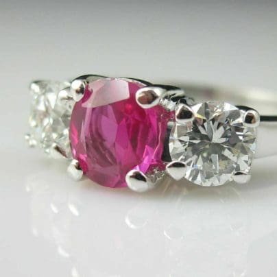 Pink White Round Cut Three Stone Woman Engagement Wedding 925 Fine Silver Ring SJ8116