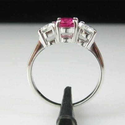 Pink White Round Cut Three Stone Woman Engagement Wedding 925 Fine Silver Ring SJ8116