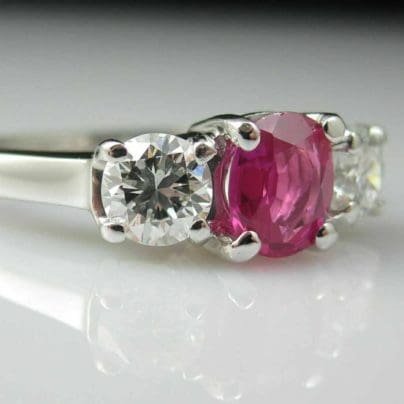 Pink White Round Cut Three Stone Woman Engagement Wedding 925 Fine Silver Ring SJ8116