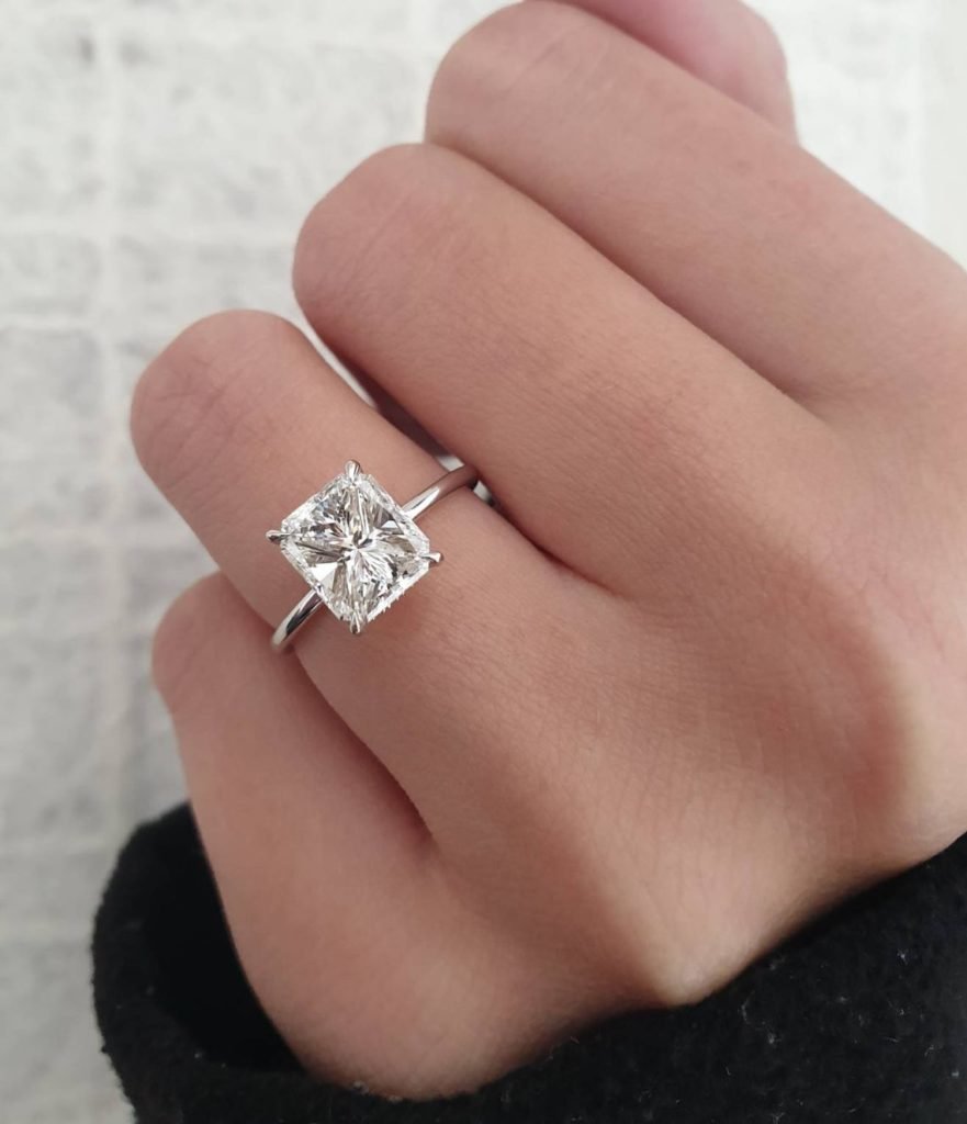 2.65 Carat CZ Diamond Engagement Ring, Solitaire Radiant Diamond Ring, 14k  White Gold Over, Diamond Ring , Diamond Engagement Ring SJ8120