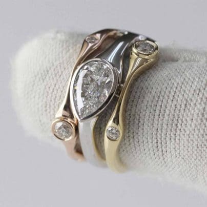 Beautiful Horizontal Bezel Set Pear Shape Engagement Wedding Ring Three Tone 925 Sterling Silver For Womens, Anniversary Ring Gift For Her SJ8167