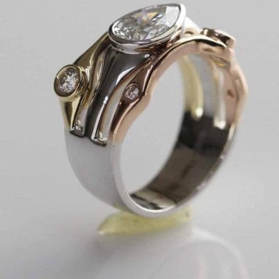 Beautiful Horizontal Bezel Set Pear Shape Engagement Wedding Ring Three Tone 925 Sterling Silver For Womens, Anniversary Ring Gift For Her SJ8167
