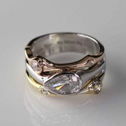 Beautiful Horizontal Bezel Set Pear Shape Engagement Wedding Ring Three Tone 925 Sterling Silver For Womens, Anniversary Ring Gift For Her SJ8167