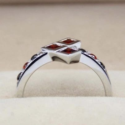 Ruby Red & Black Diamond Harley Quinn fan Cocktail Engagement Ring Comic Book Wedding SJ8185