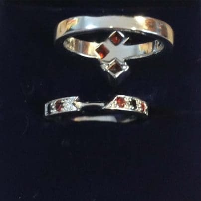 Ruby Red & Black Diamond Harley Quinn fan Cocktail Engagement Ring Comic Book Wedding SJ8185