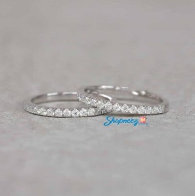Moissanite Wedding Bands / White Gold Diamond Band Set / 2 Pieces Moissanite Wedding Band Sets / Half Eternity Band / Diamond Wedding Band SJ8196