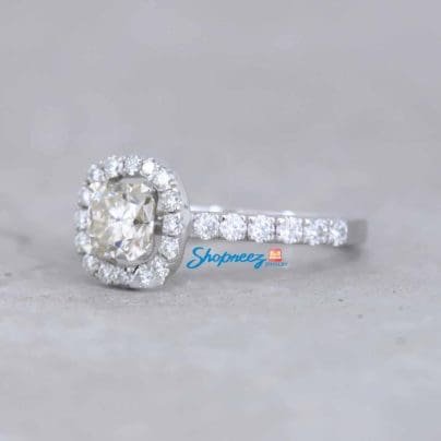 Moissanite Cushion Halo Ring / 1.00 CT Near Colorless Moissanite Ring / White Gold Engagement Ring For Women / Moissanite Halo Diamond Ring SJ8197