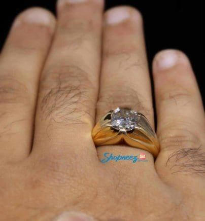 OMC Moissanite Mens Ring / 2.50 CT Near Colorless Moissanite Ring / Yellow Gold Ring For Men / Antique Diamond Rings / Unique Ring For Him SJ8201