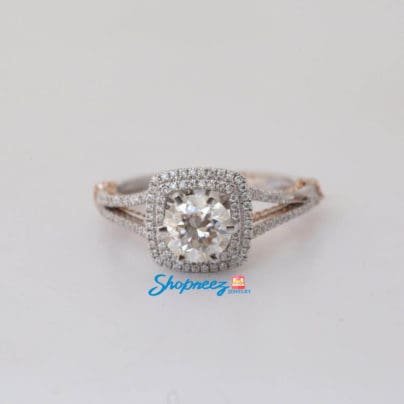 Double Halo Moissnaite Engagement Ring, Moissanite Ring, Halo 14k Yellow Gold Ring, Art Deco Split Shanks Wedding Ring, Cyber Sale SJ8292